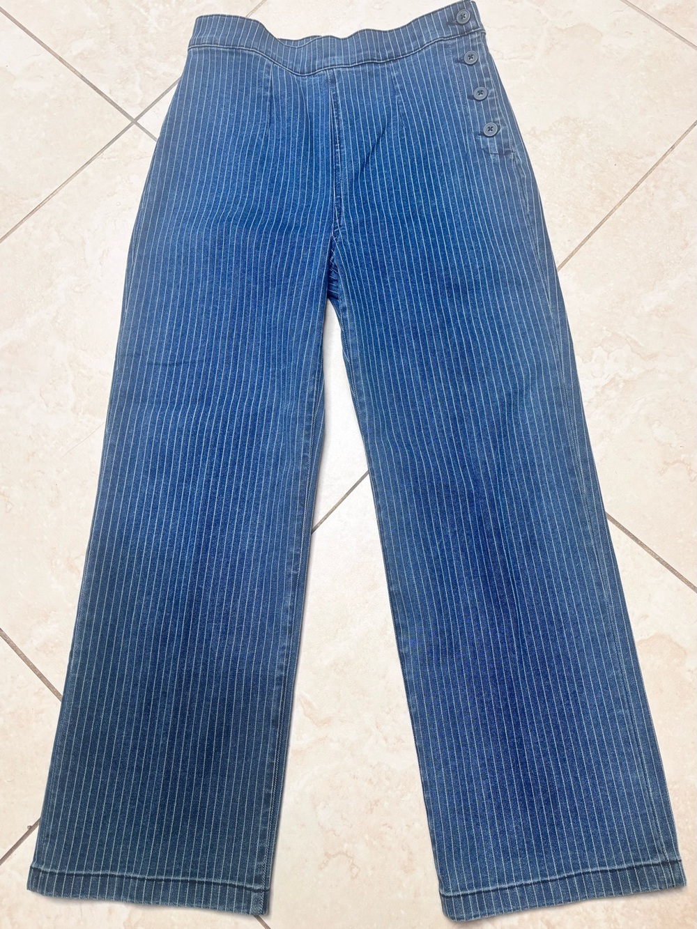 J Crew Blue Pinstripe Slim Wide-Leg Jeans